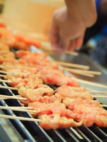 Brochetas Cerdo Asado Estilo Tailandés Pork Satay Parrilla Carbón Para —  Fotos de Stock