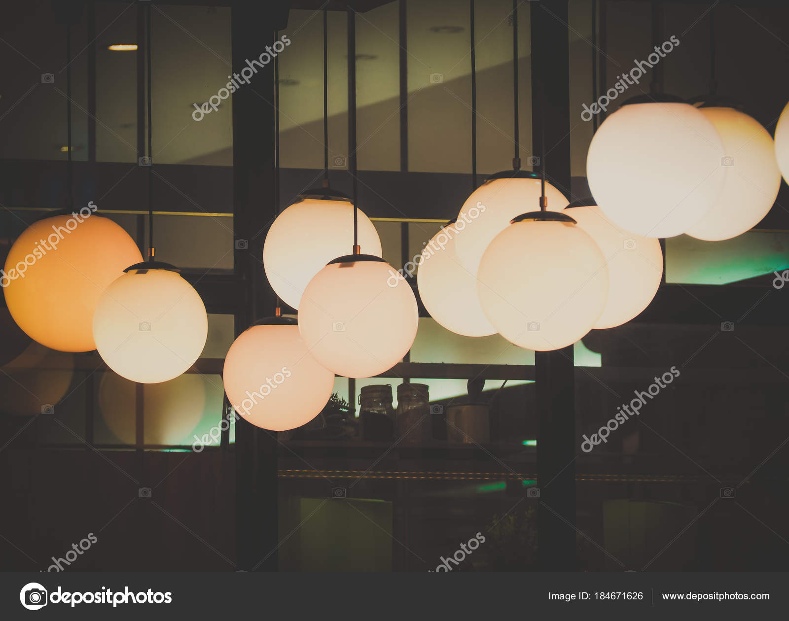 Lighting Ball Hanging Ceiling Black Background Stock Photo