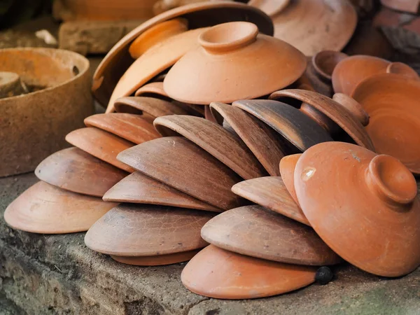 Ceramiche Argilla Marrone Scuro Tradizionale Vasellame Fatto Mano Tailandia — Foto Stock