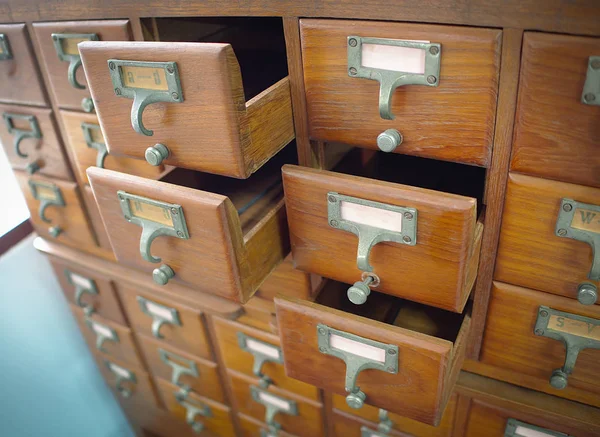 Cajas Madera Para Tarjetas Índice Biblioteca Enfoque Selectivo Imagen Primer —  Fotos de Stock