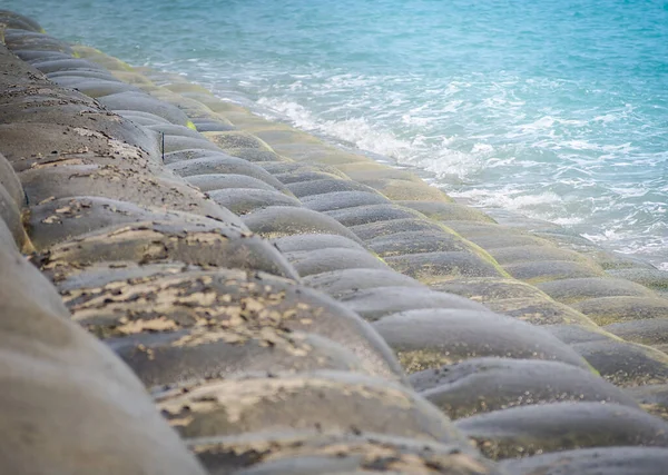 Sandsäcke Oder Sandsäcke Installiert Den Zusammenbruch Des Strandes Schützen Das — Stockfoto