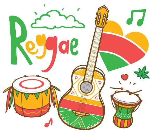 Reggae Music. Vector illustration. Composition with Guitar, Drum — Stock Vector