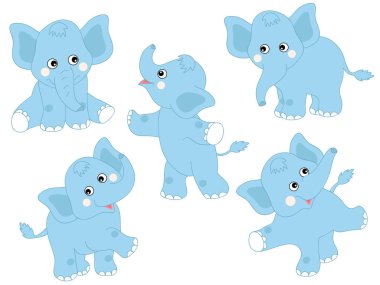 Şirin mavi bebek filler ayarla, vektör Elephant Clipart
