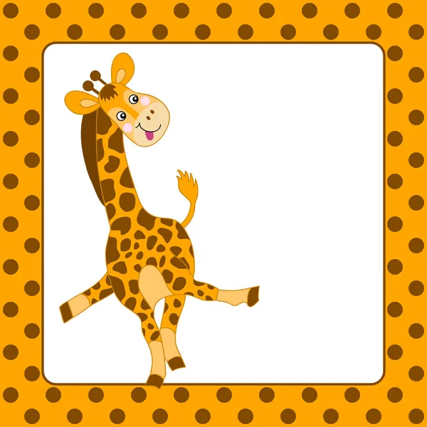 Vector Template Card with Baby Giraffe and Polka Dot Background — Stock Vector
