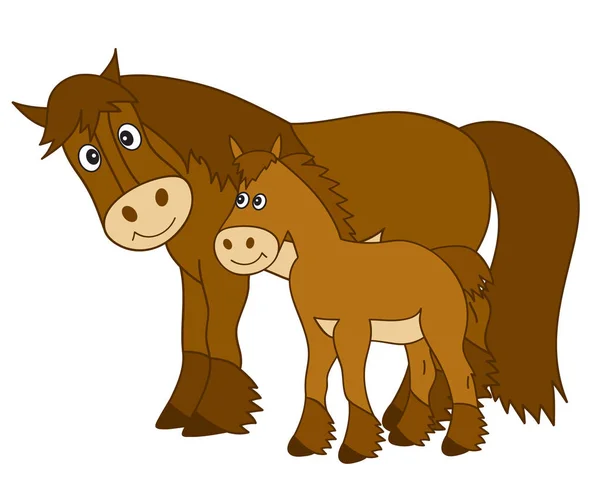 Caballo de dibujos animados vectorial con potro, caballo Clipart — Vector de stock