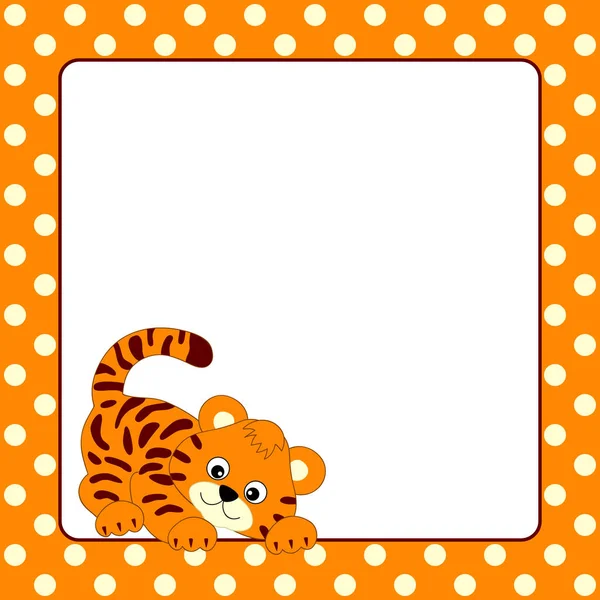 Vector kaartsjabloon met Baby tijger en Polka Dot achtergrond — Stockvector