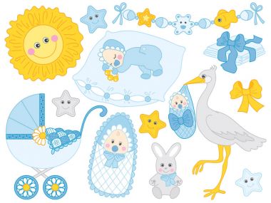 Vektör bebek çocuk Set. Bebek duş Clipart vektör çizim. 