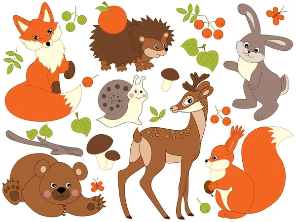 Vector Woodland Animals Set. Forest Animals Clipart Vector Illustration. — Stock Vector