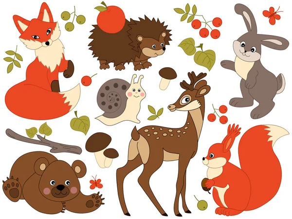 Vector Woodland Animals Set. Bosque Animales Clipart Vector Ilustración . — Vector de stock