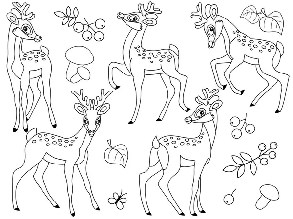 Vector Forest Deers Set. Deers Clipart Vector Illustration. — Stock Vector