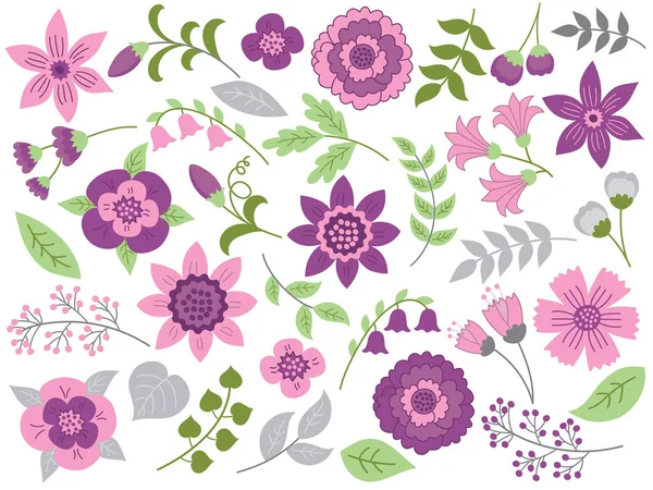 Vector floral púrpura conjunto . — Archivo Imágenes Vectoriales