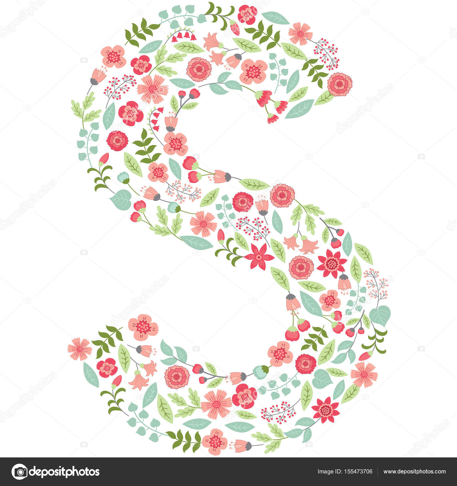 ベクトル花手紙 S ベクトル花 Abc 英語の花アルファベット フォントのベクトル図 ストックベクター C Marlenes9