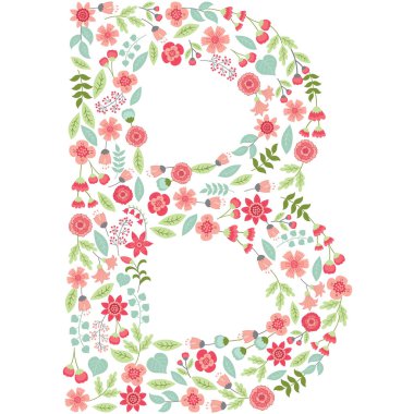 Vektör çiçek mektup B. vektör çiçek abc. İngilizce çiçekli alfabe. Yazı tipi vektör çizim. 