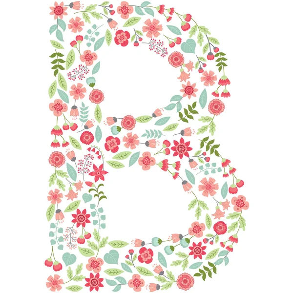 Vektor floraler Buchstabe b. Vektor floraler Abc. englisches florales Alphabet. Schriftvektorillustration. — Stockvektor