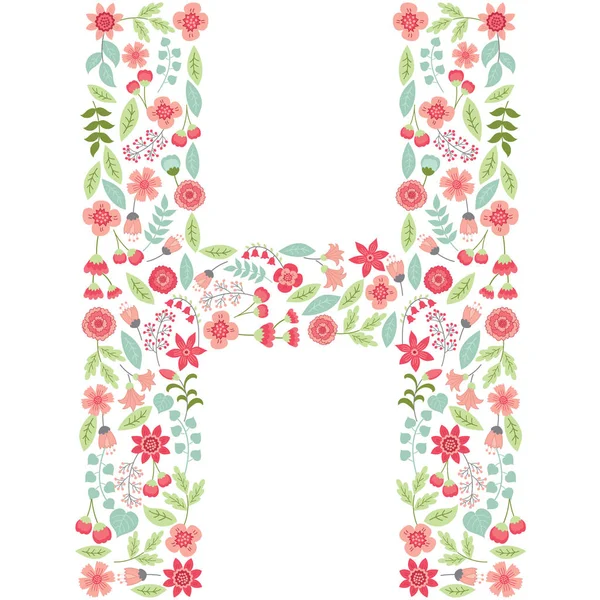 Carta floral vectorial H. Vector floral abc. Alfabeto floral inglés. Ilustración del vector fuente . — Archivo Imágenes Vectoriales