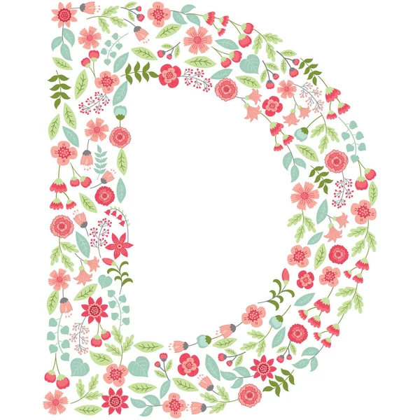 Vector floral letra D. Vector floral abc. Alfabeto floral inglês. Ilustração vetorial da fonte . —  Vetores de Stock