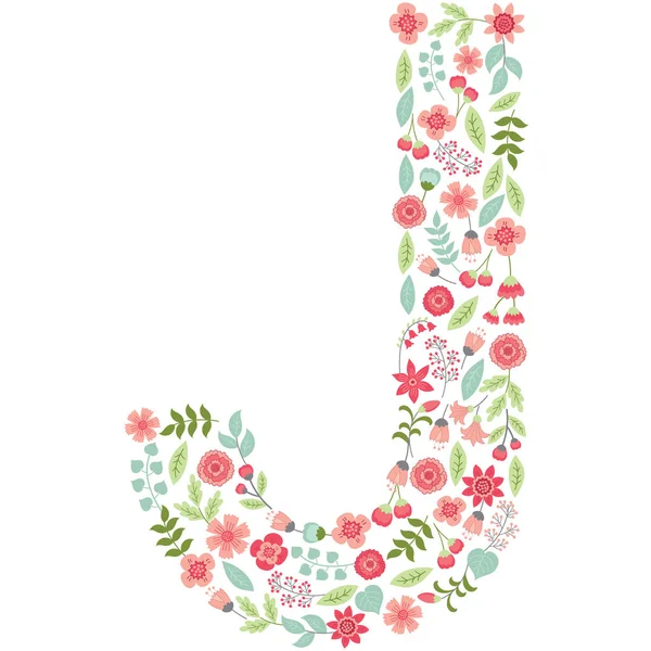 Lettre florale vectorielle J. Vector floral abc. Alphabet floral anglais. Illustration vectorielle de police . — Image vectorielle