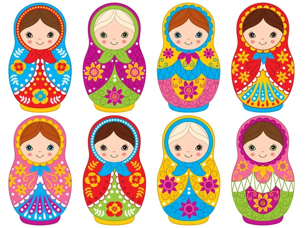 Conjunto de vetor russo tradicional Matrioska. Vector Russian Nesting Dolls. Clipart de Matreshka . — Vetor de Stock