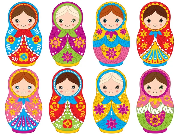 Ensemble vectoriel russe traditionnel Matryoshka. Poupées de nidification russes vectorielles. Matreshka Clipart . — Image vectorielle