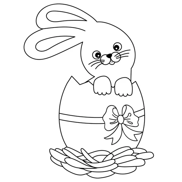 Vektor černá a bílá roztomilý kreslený zajíček uvnitř popraskané velikonoční vajíčko. Vektor Velikonoce. — Stockový vektor