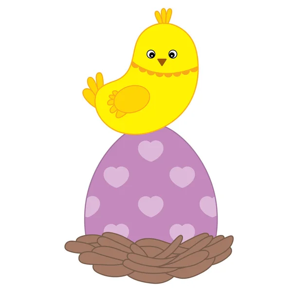 Vector bonito Cartoon Easter Chick sentado no ovo. Vetor Páscoa . — Vetor de Stock