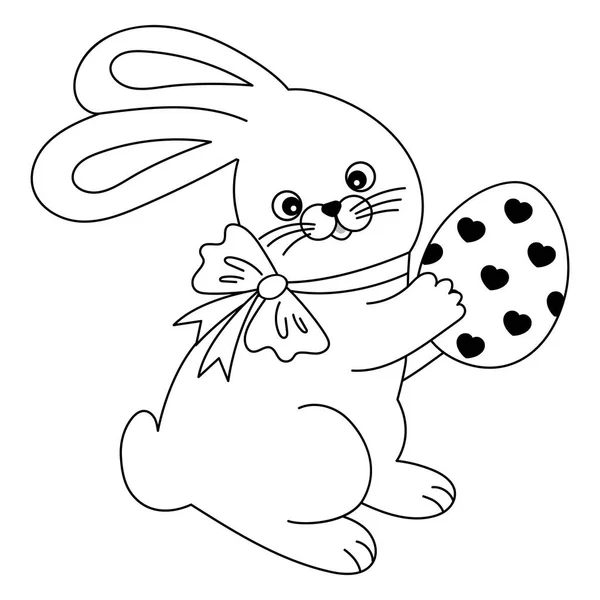 Vector Black and White Cute Cartoon Easter Bunny com um ovo. Vetor Páscoa . —  Vetores de Stock