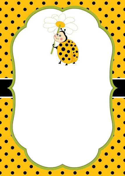 Polka Dot arka plan üzerinde şirin bir uğur böceği vektör kartı şablonu. Vektör Ladybird. — Stok Vektör