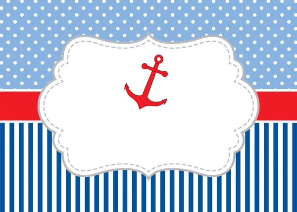 Vector Card Template with an Anchor Whales on Polka Dot and Stripes Background. Vector náutico . — Vector de stock