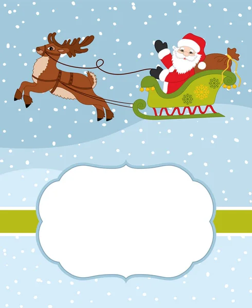 Διάνυσμα Χριστούγεννα και νέο έτος πρότυπο κάρτας με τον Άγιο Βασίλη και ταράνδους σε χιόνι υπόβαθρο. Χριστουγεννιάτικη κάρτα διάνυσμα. — Διανυσματικό Αρχείο