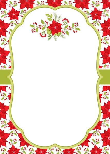 Vector Christmas and New Year Card Template with a Floral Winter Bouquet on Poinsettia Background. — Stock Vector