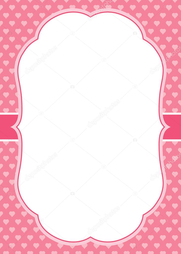 Vector Card Template with a Frame  on Hearts Background. 