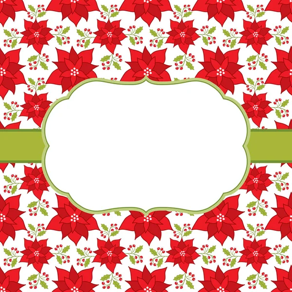 Vector Christmas and New Year Card Template with a Frame on Poinsettia Background. — Stock Vector