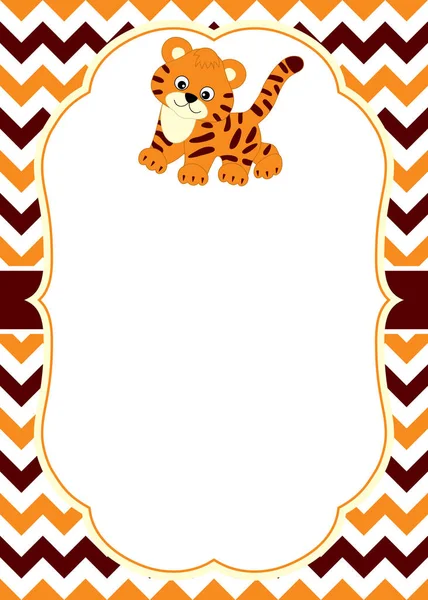 Вектор шаблон картки з милий дитина тигра на фоні Шеврон. — стоковий вектор