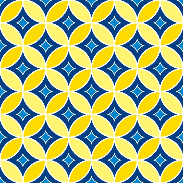 Abstraktní geometrické vzor bezešvé s ornamenty v barvě modré, námořnictvo a žluté. — Stockový vektor