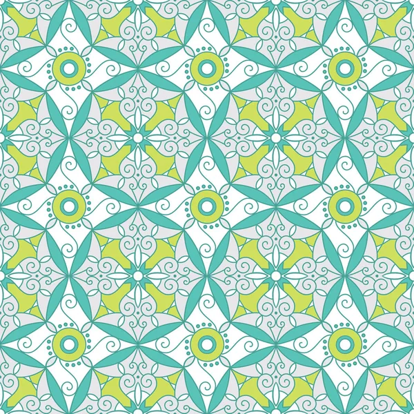 Abstraktní geometrické vzor bezešvé s florálním ornamentem v Teal a Limetkově zelené barvy. — Stockový vektor