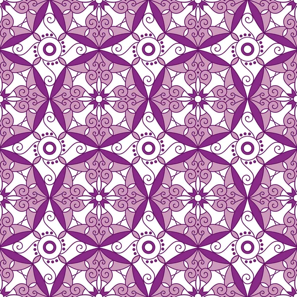 Abstraktní geometrické vzor bezešvé s florálním ornamentem v fialové a růžové růžové barvy. — Stockový vektor
