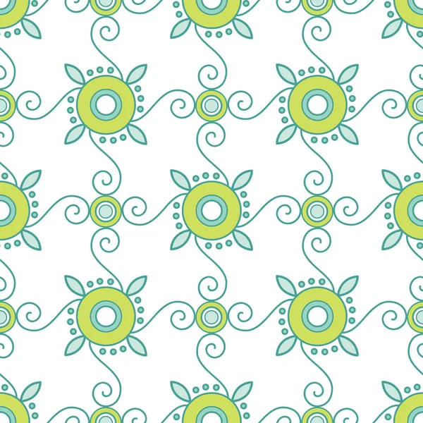 Patrón geométrico abstracto sin costura con ornamento floral en color verde azulado y lima . — Vector de stock