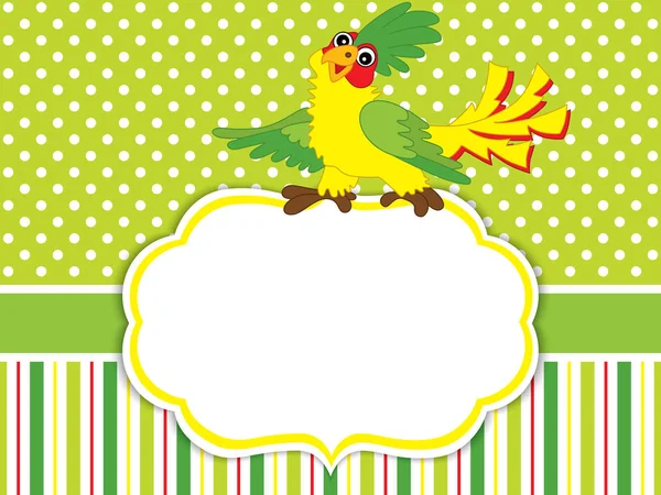 Vector Card Template with a Cute Cartoon Parrot. — Stock Vector