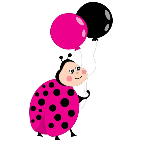 Vector linda mariquita volando con globos. Vector mariquita . — Archivo Imágenes Vectoriales