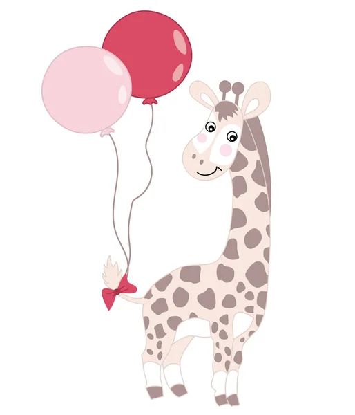 Vector linda jirafa bebé con globos . — Archivo Imágenes Vectoriales