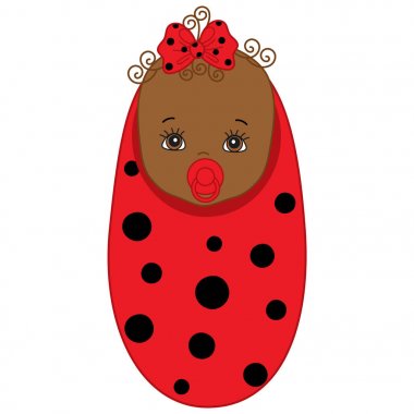 Vektör Afro-Amerikan şirin bebek kız Ladybug kostüm. 