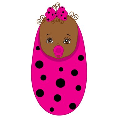 Vektör Afro-Amerikan şirin bebek kız Ladybug kostüm. 
