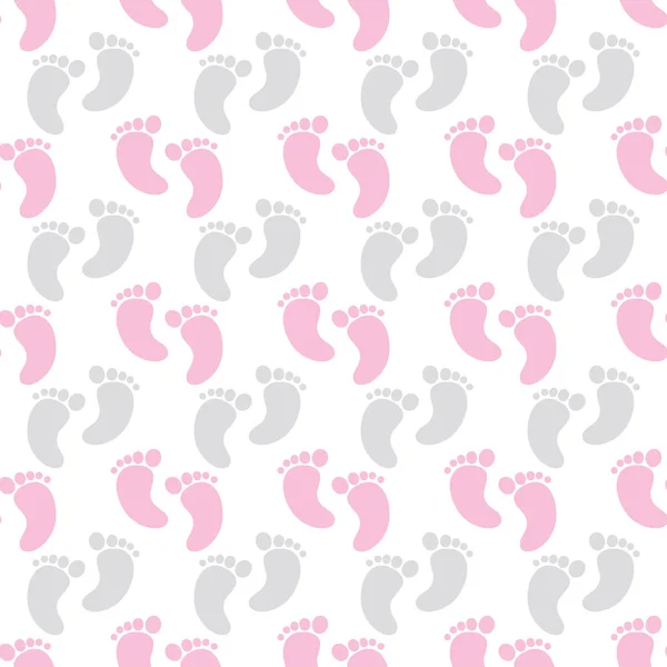 Vector Seamless Pattern with Baby Girl Footprints. Seamless Pattern for Baby Girl Shower. — Stock Vector