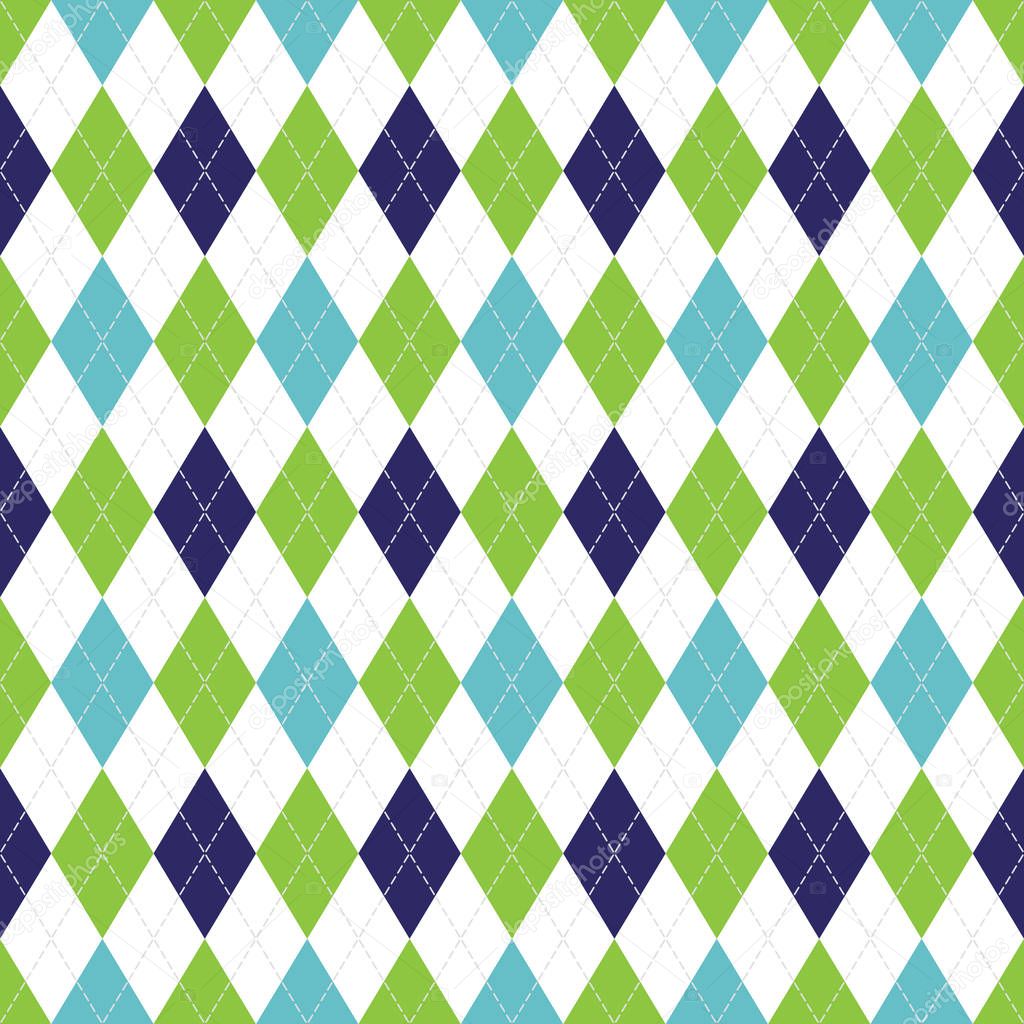 Vector Argyle Seamless Pattern in Navy, Blue, and Green Color. Seamless Argyle Pattern. Checkered Seamless Pattern. 