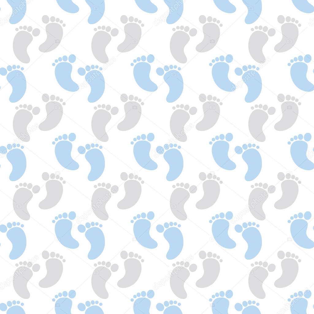Vector Seamless Pattern with Baby Boy Footprints. Seamless Pattern for Baby Boy Shower.