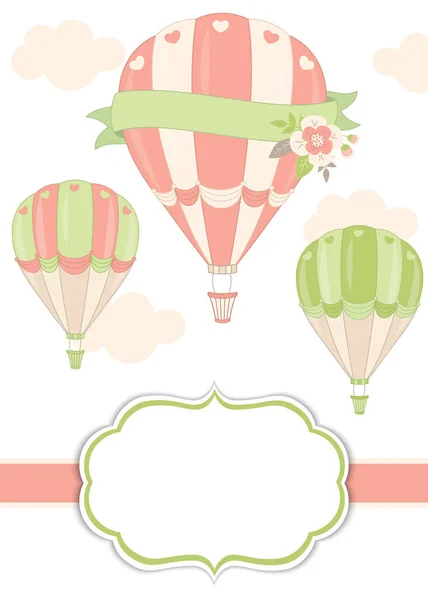 Διάνυσμα πρότυπο κάρτας με αέρα μπαλόνια σε παστέλ χρώμα. Διάνυσμα με αερόστατο. — Διανυσματικό Αρχείο