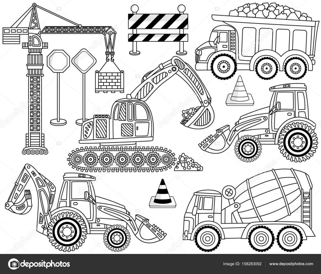 Desenho animado - Construção - Trator, Caminhão Betoneira, Guindaste -  Tractor, concrete mixer truck 