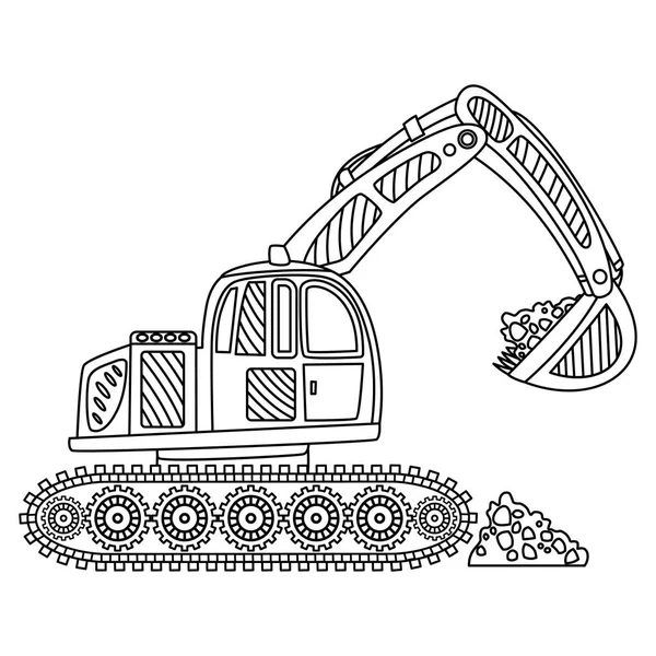 Escavadora de vetores. Ilustração do vetor da máquina escavadora preta e branca . — Vetor de Stock