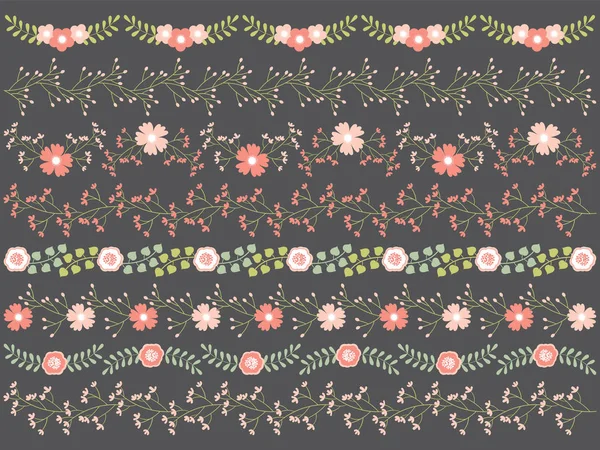 Vector Floral Border Set. Vector Pastel Floral  Borders. — Stock Vector