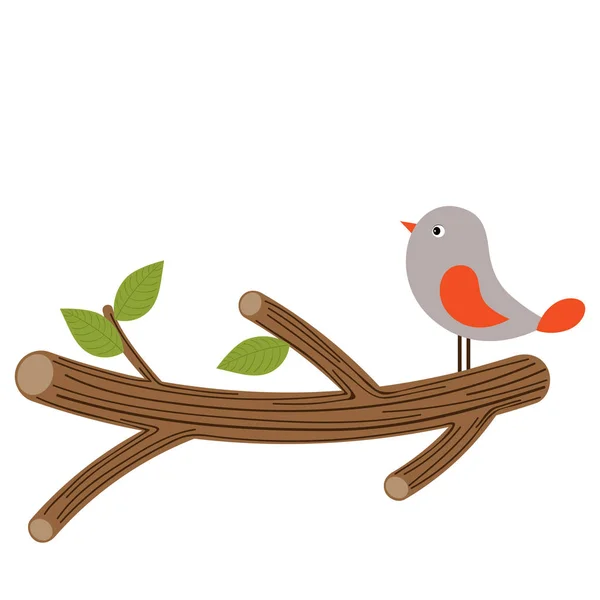 Vector Cute Bird on Branch. Bird Clipart. Bird on Branch Vector Illustration. — Stock Vector